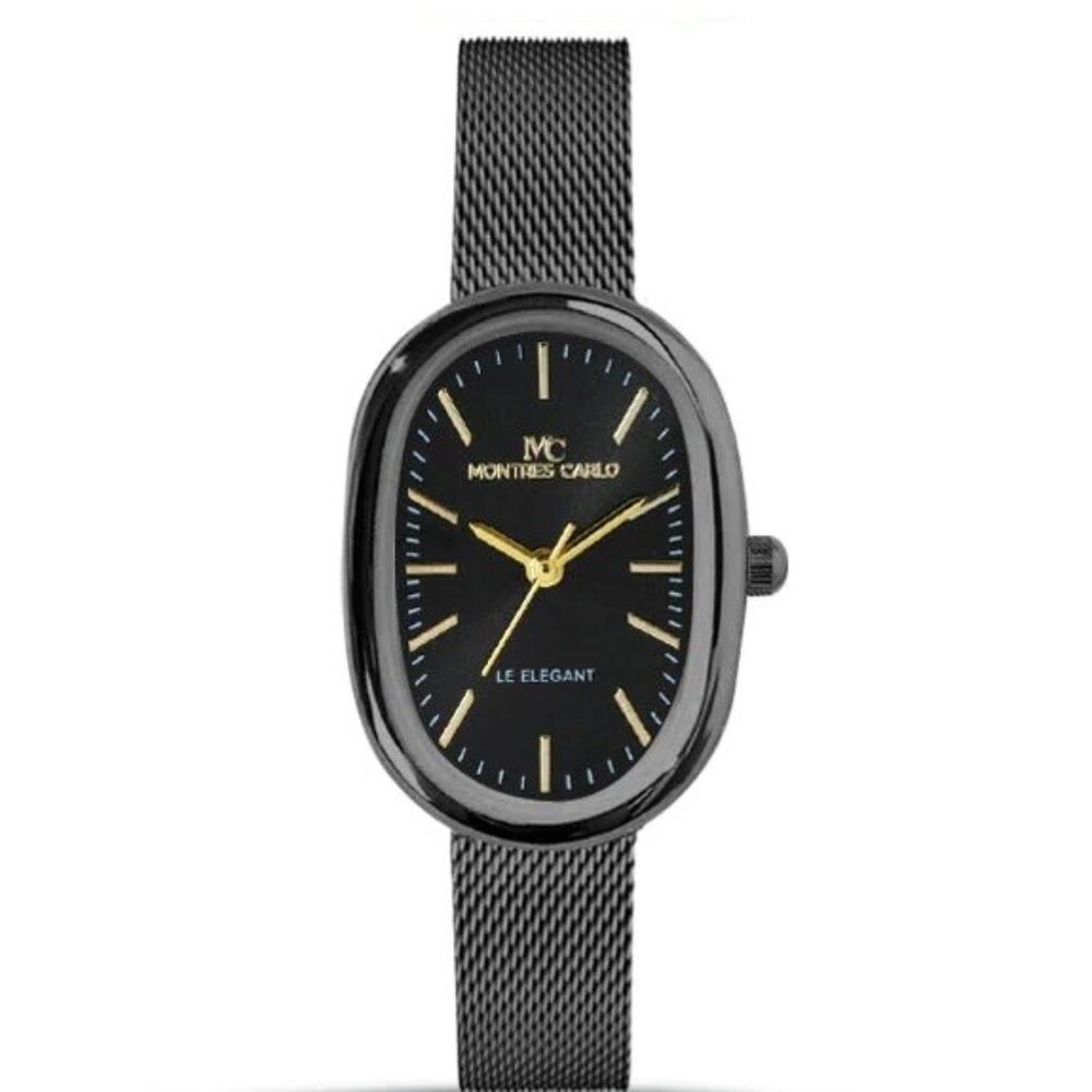 23mm Montres Carlo Women's Fashion Classic Black Mesh Band Dress Luxury Watch